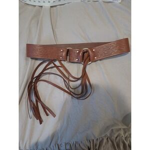 Lauren Ralph Lauren Leather floral engraved fringe Boho hippie belt Women L- XL